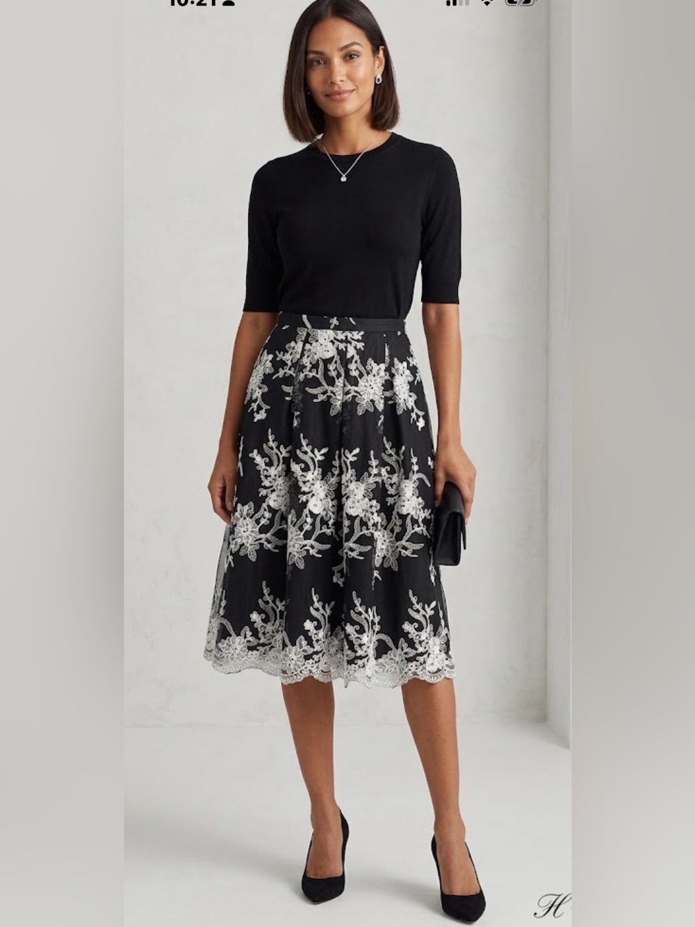 Adrianna Papell embroidered black and white lace skirt - Picture 3 of 11
